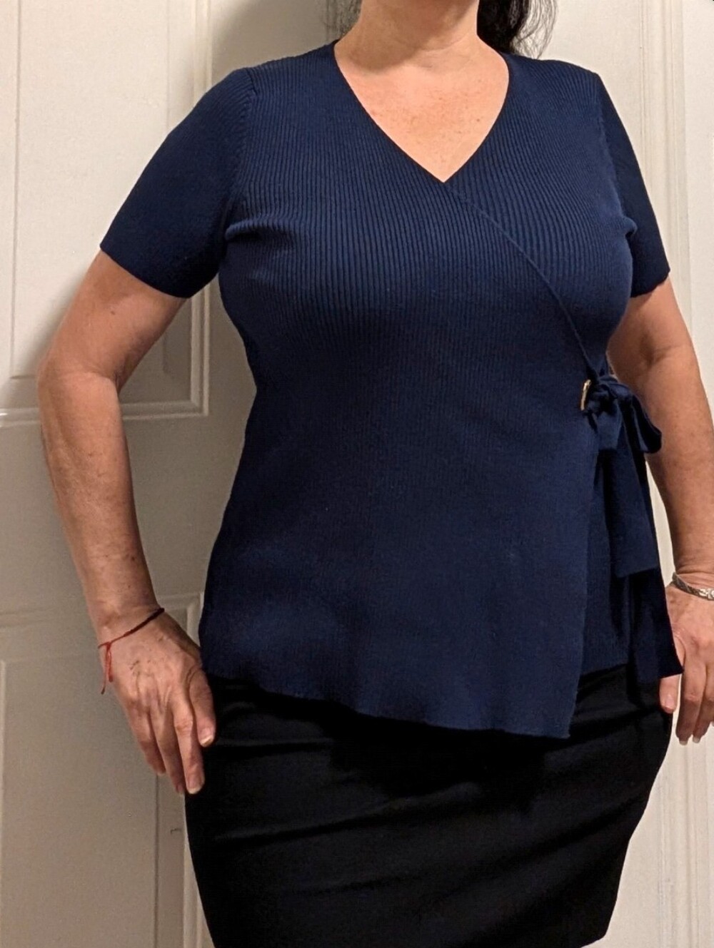 Classic Navy Tie-Waist V-Neck Top